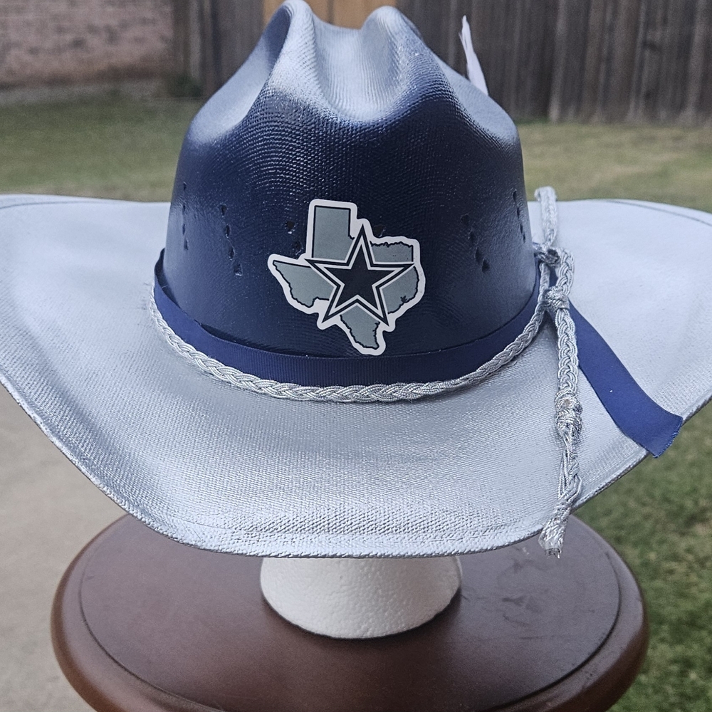 Custom Blue and Silver Cowboy Hat featuring The Texas Star and exclusive band.